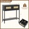 Console Table with 2 Drawers and Storage Shelf, Rattan Front Entryway Table with Metal Legs